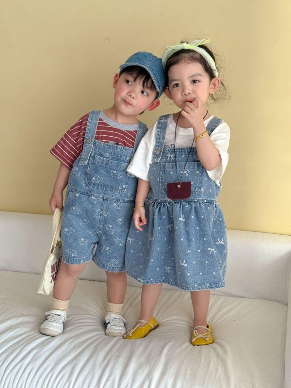 男女童狗狗/蝴蝶結牛仔吊帶褲/吊帶裙 