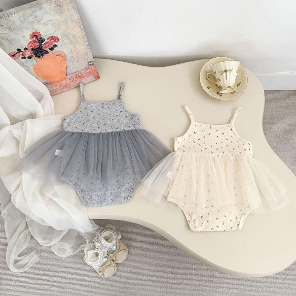 碎花蕾絲領細肩網紗包屁裙 