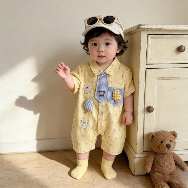 可愛冰棒領帶小熊開釦連身裝 