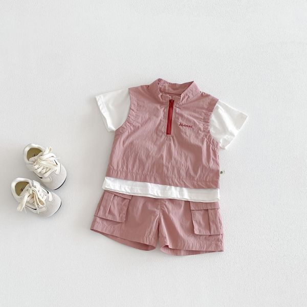 假兩件運動風拉鍊兩件式套裝 