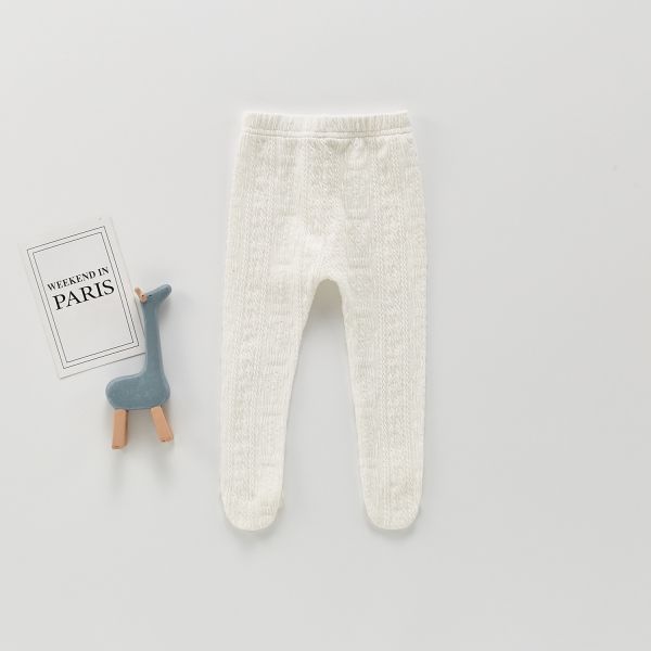 坑條螺紋素色立體小花連腳褲 