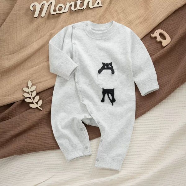 新生兒小黑貓口袋連身裝 