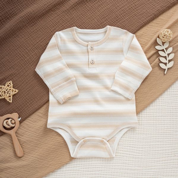 新生兒螺紋條紋開釦四季包屁衣 