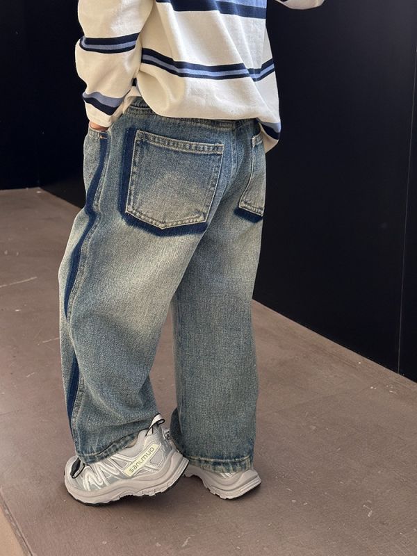 個性刷色直筒牛仔褲 