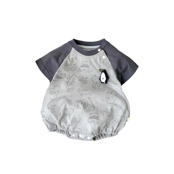 可愛塗鴉企鵝布偶拼袖包屁衣 