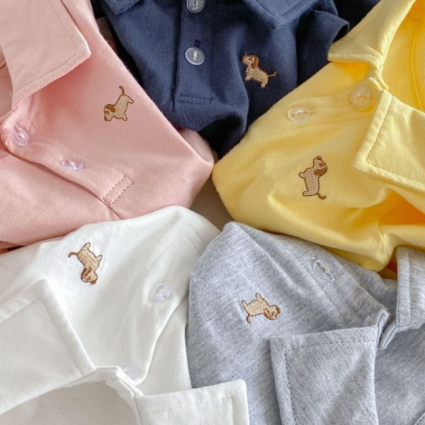 狗狗刺繡POLO翻領素色包屁衣 