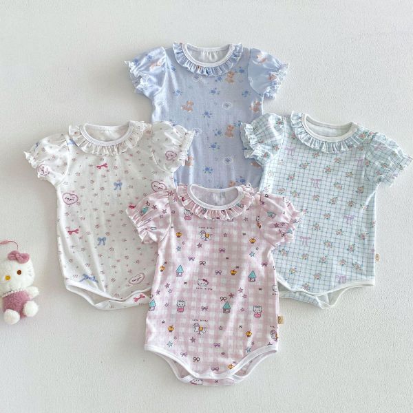 超萌花邊圓領可愛印花彈力包屁衣 