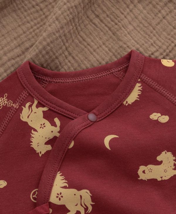 新生兒滿版小馬側開反包手連身裝 