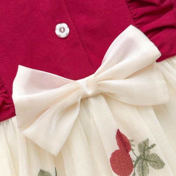 假兩件櫻桃拼接短袖/長袖包屁裙 