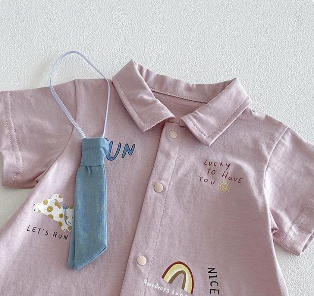 可拆式領帶-翻領塗鴉連身裝 