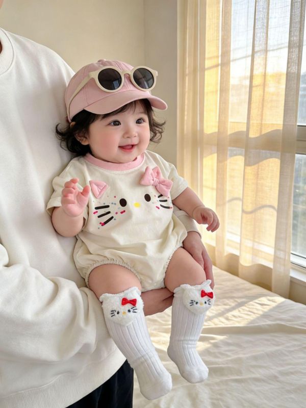 可愛貓咪印花寬鬆包屁衣 