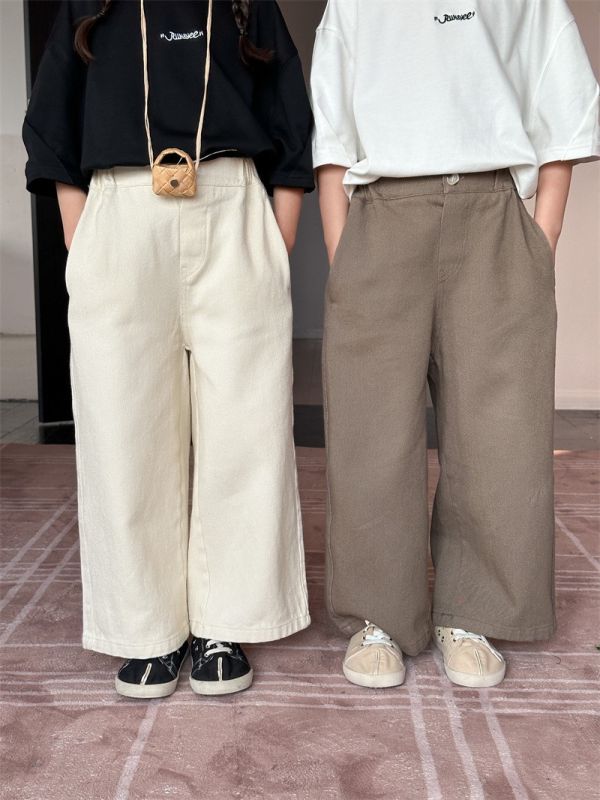 素色休閒直筒兩色長褲 