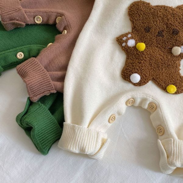 可愛動物刺繡針織連帽連身裝 