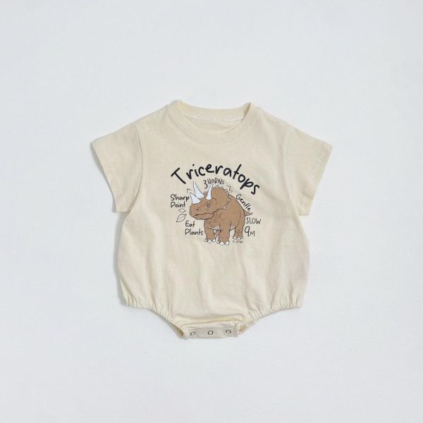 素色恐龍印花簡約包屁衣 