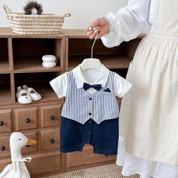 假兩件紳士領結連身裝 