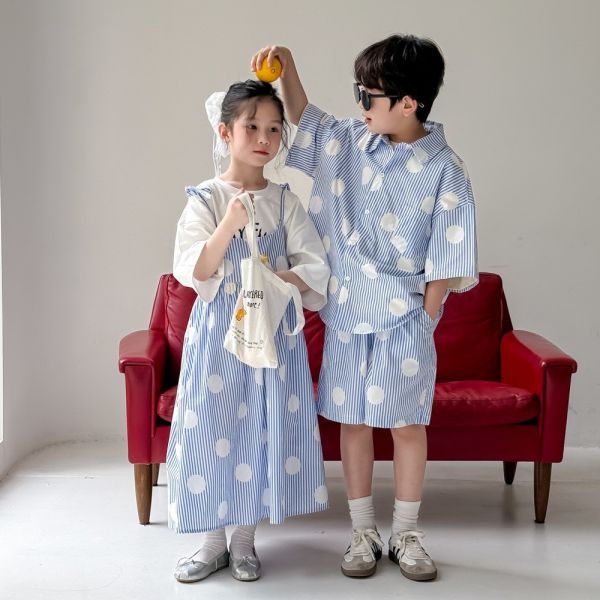 男女童夏季圓點條紋連身裙/套裝 