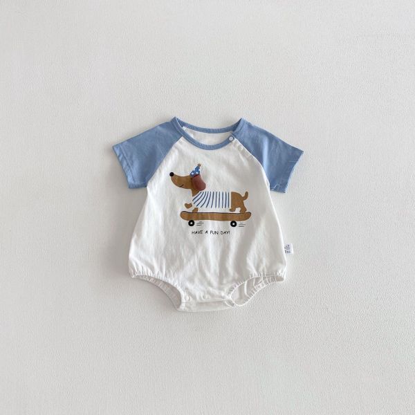 立體臘腸狗狗印花撞色包屁衣 