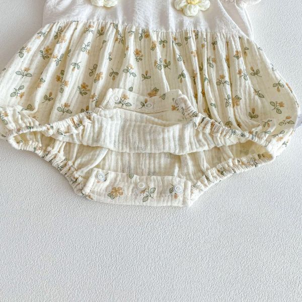 田園風碎花背帶鬆緊包屁衣+帽 