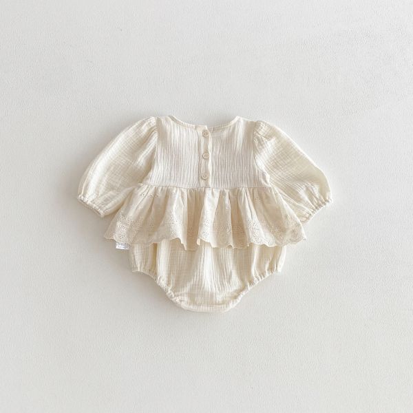 蕾絲拼接抓皺棉兩色包屁裙 