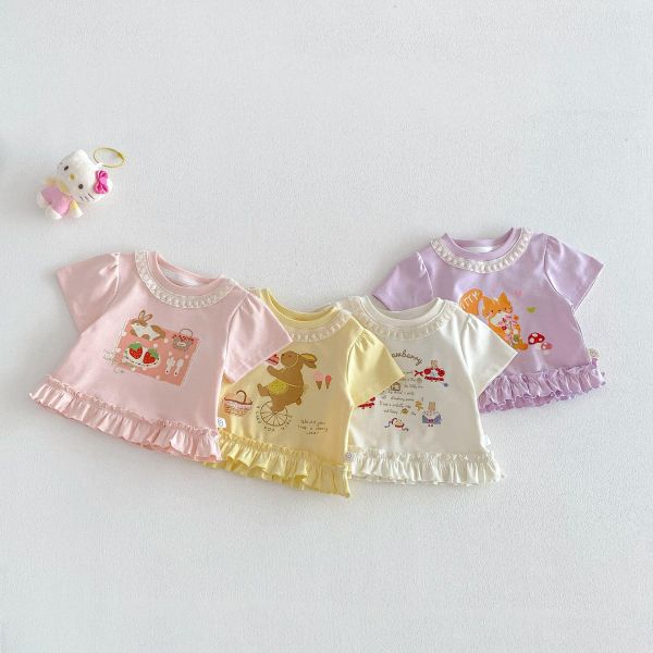 可愛印花蕾絲領口花邊上衣 