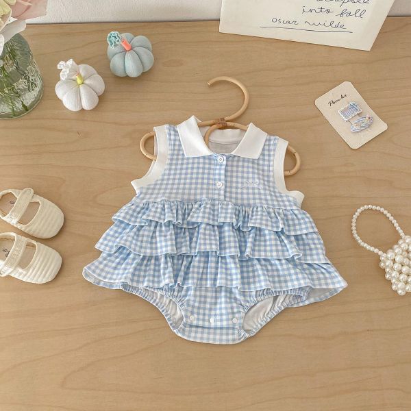 翻領格紋開釦蛋糕包屁裙 