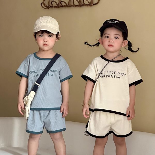 華夫格字母印花休閒兩件式套裝 