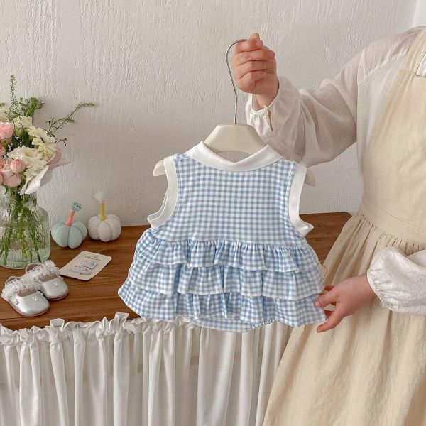 翻領格紋開釦蛋糕包屁裙 