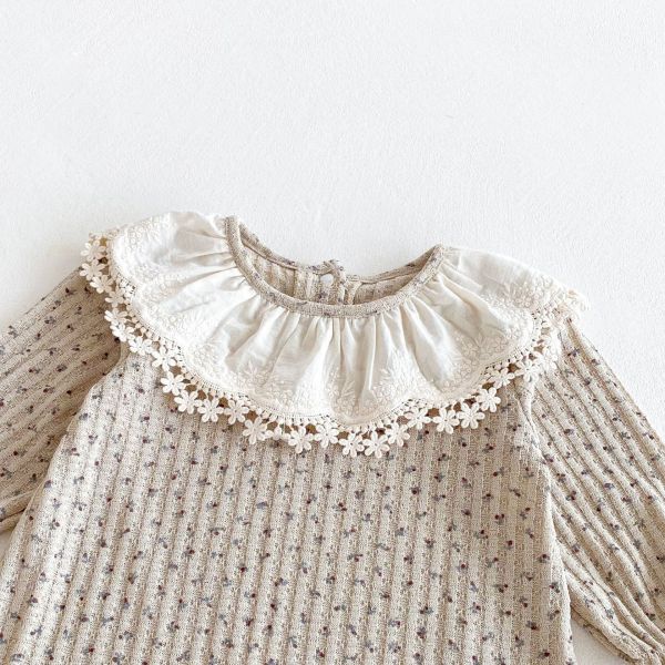 蕾絲大翻領碎花連身裝 