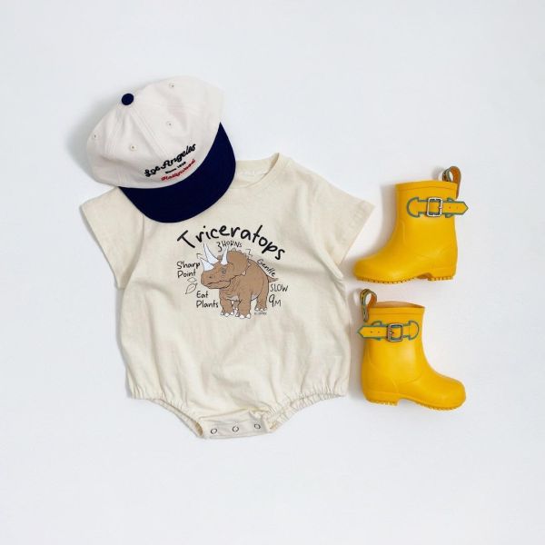 素色恐龍印花簡約包屁衣 