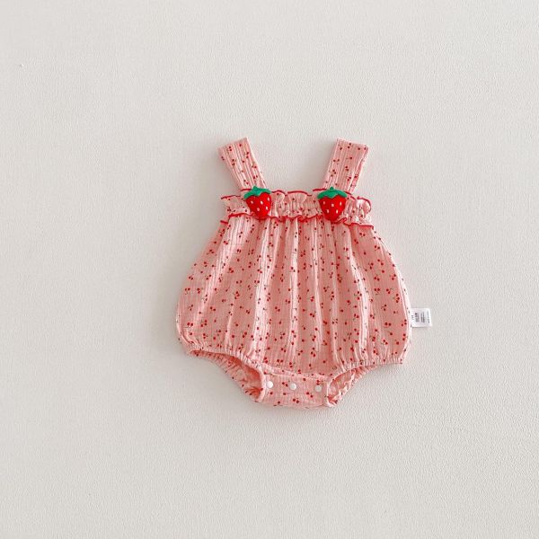可愛粉系草莓櫻桃背帶包屁衣 