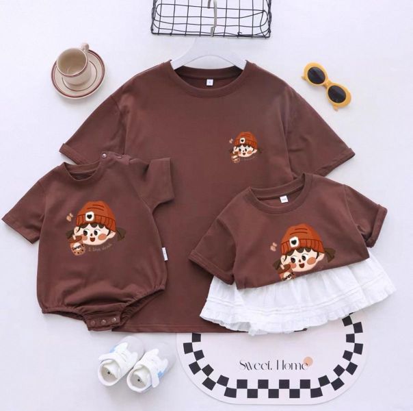 親子裝男孩女孩印花包屁衣/T恤上衣 