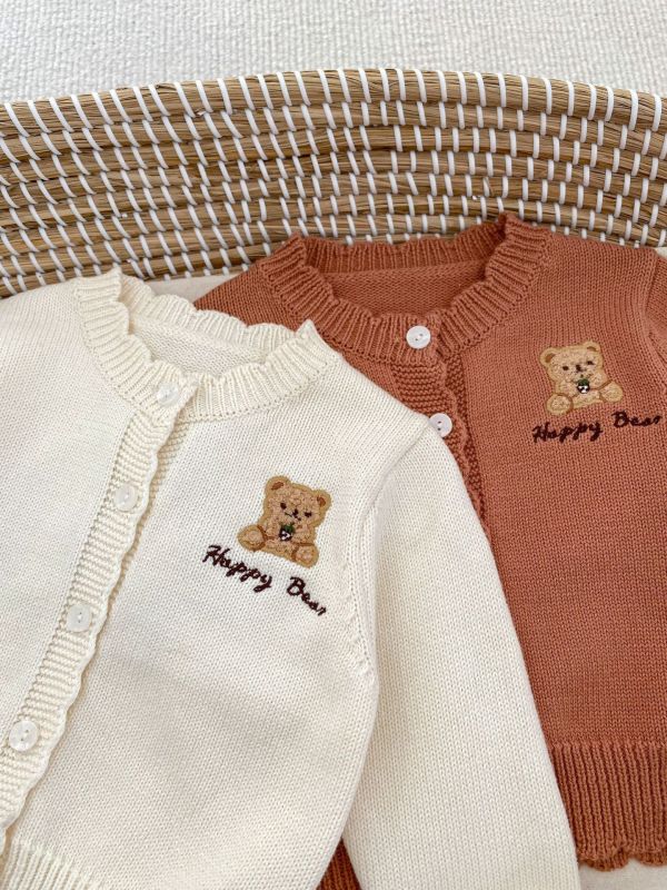 前後小熊刺繡針織薄外套 