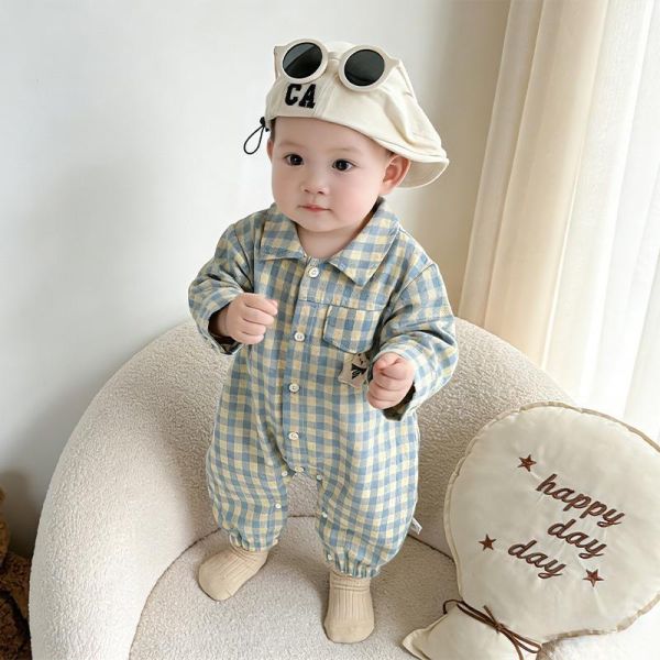 格紋小熊單口袋居家/外出連身裝 