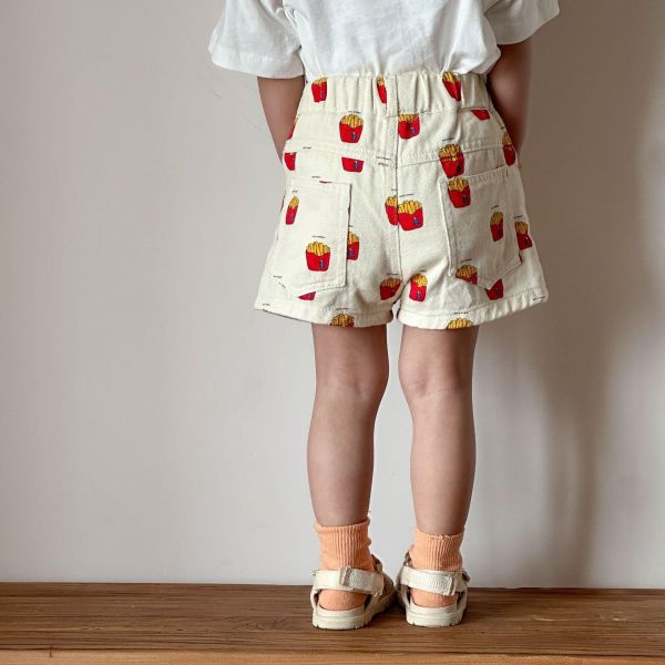 可愛薯條/字母/小花/愛心休閒短褲 