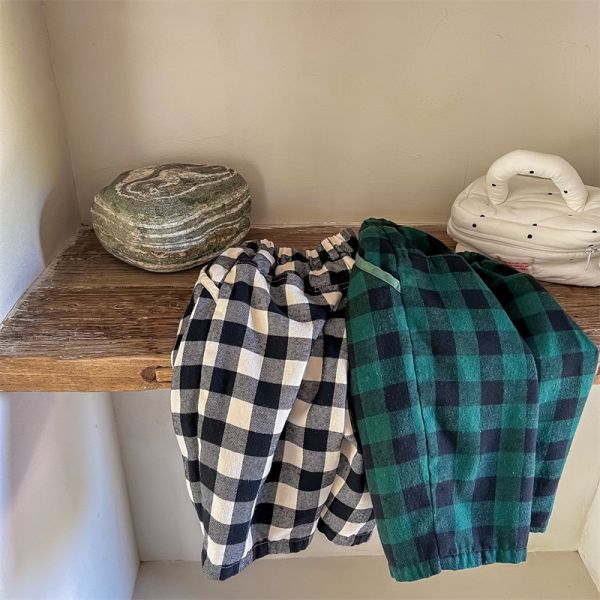 鬆緊時尚格紋休閒哈倫褲 