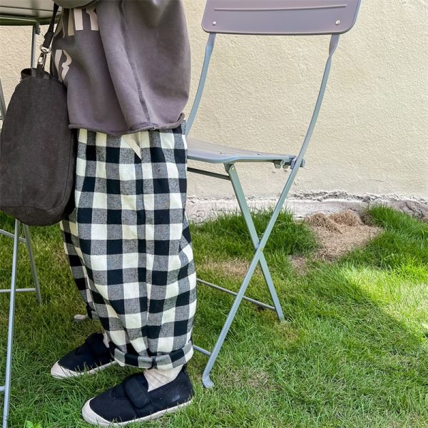 鬆緊時尚格紋休閒哈倫褲 