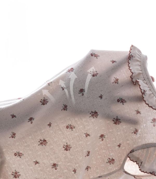 碎花彈力微孔花領飛袖連身裝 