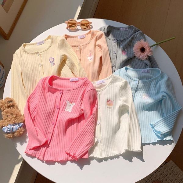 螺紋木耳捲邊可愛印花薄外套 