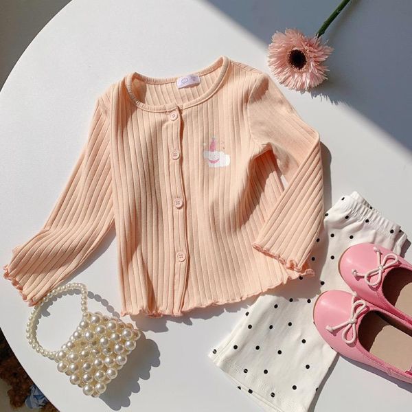 螺紋木耳捲邊可愛印花薄外套 