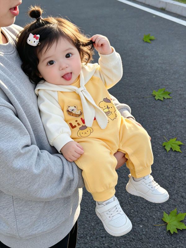 可拆式披肩-海軍風狗狗印花連身裝 