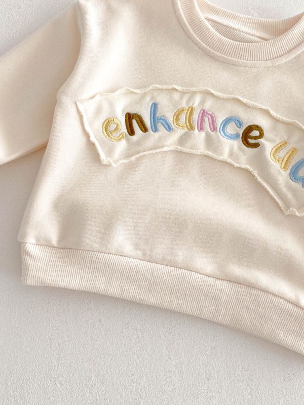 英文字母刺繡布標素色休閒套裝 