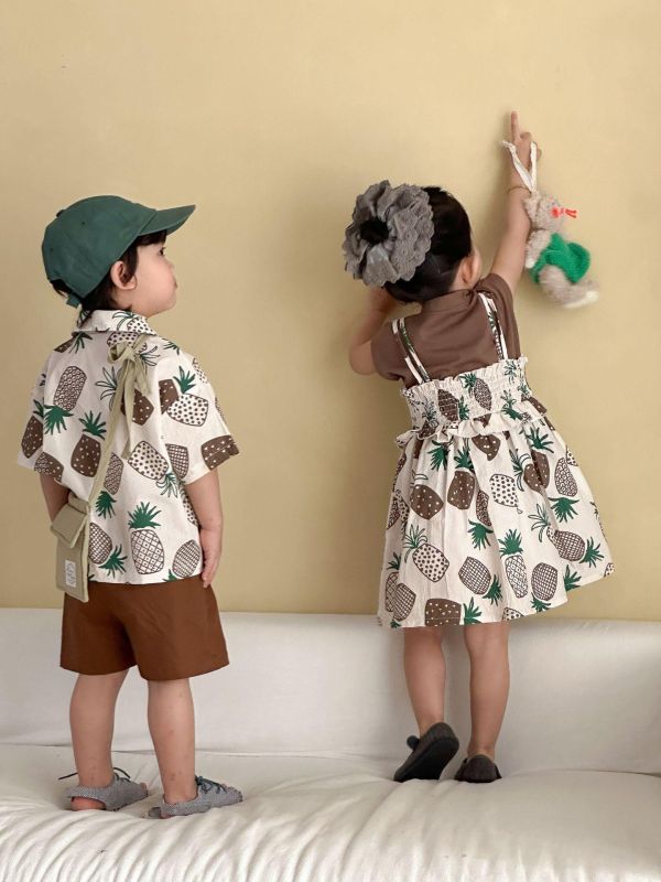 男女童夏日鳳梨兩件式套裝 