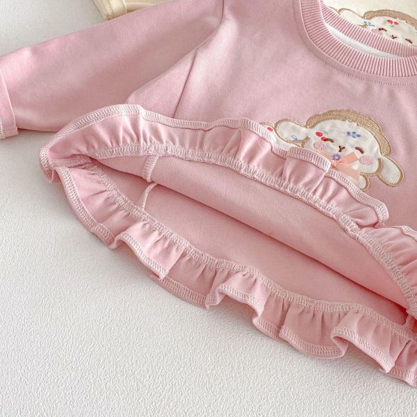 荷葉邊狗狗刺繡素色上衣 