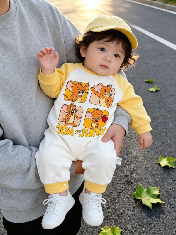 傑利鼠與湯姆貓印花拼袖連身裝 