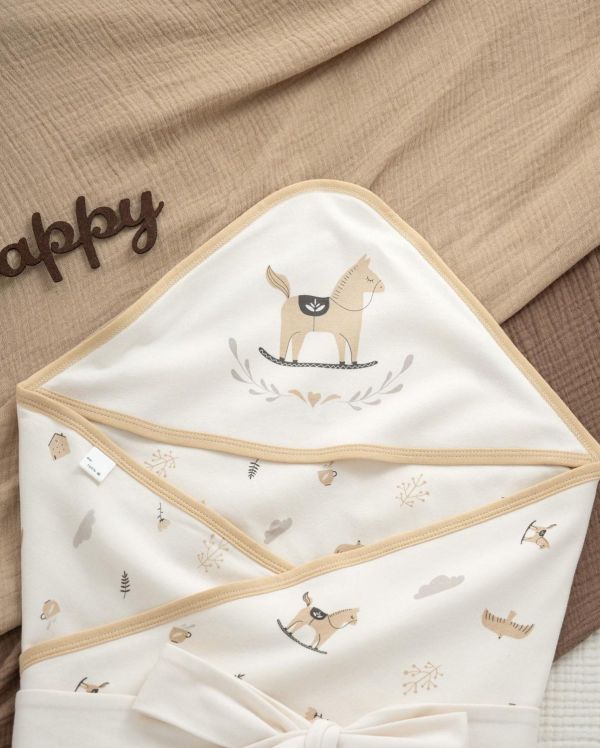 新生兒搖搖馬質感外出包巾/蓋毯/被被 