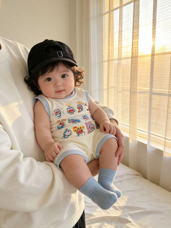 可愛小叮噹印花背心式連身裝 