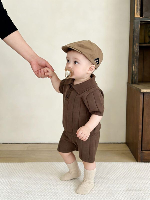 素色彈力螺紋針織兩件式套裝(3色) 