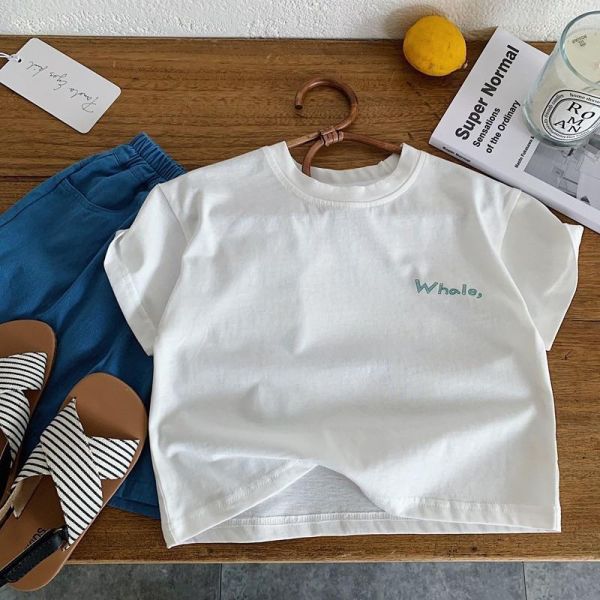 海洋動物鯨魚印花素色上衣 