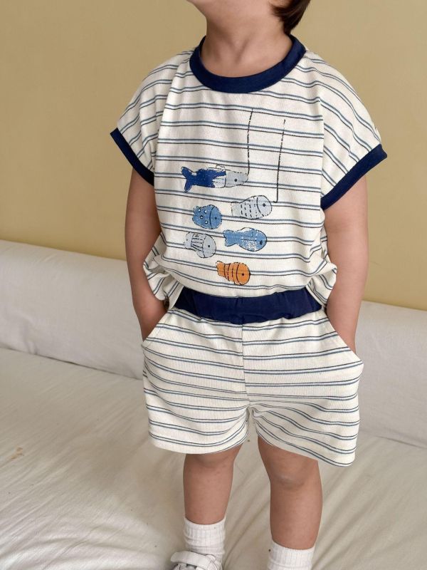 可愛釣魚條紋兩件式套裝 