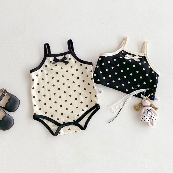 黑白撞色點點細肩包屁衣 